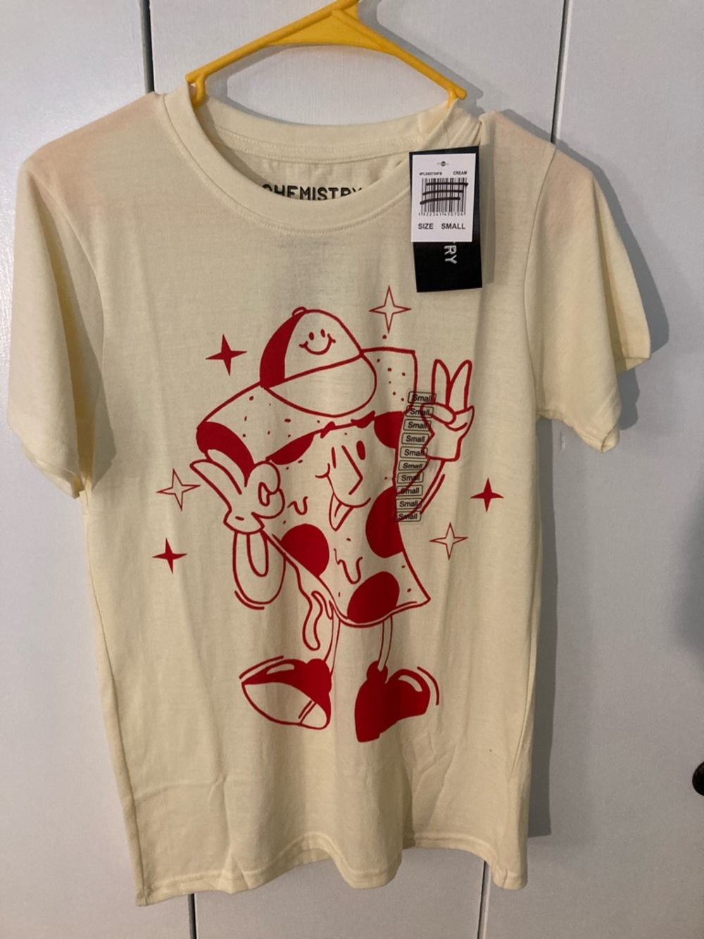 Chemistry graphic teeCream with Red Pizza peace sign size s